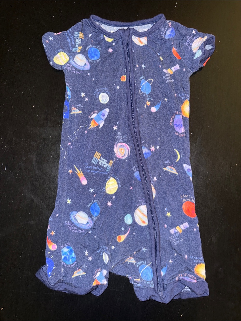 Little Sleepies Navy Blue Space Romper with Colorful Planets